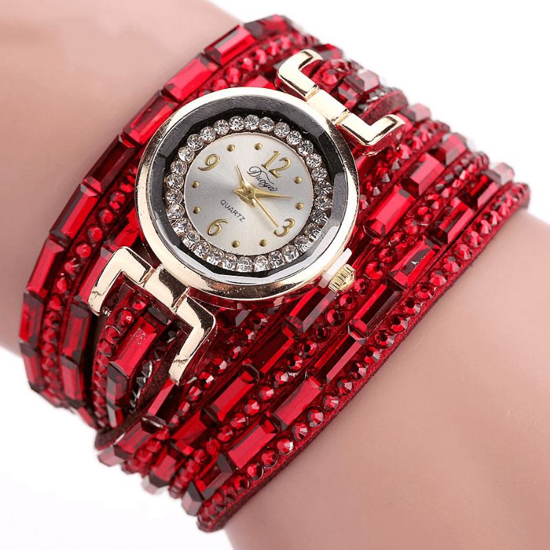 Duoya Dy004 Crystal Casual Style Damarmbandsklocka Guldfodral Quartz Rörelseklockor