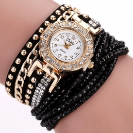 Duoya Luxury Nation Style Crystal Gold Armband Watch Dam Vintage Quartz Armbandsur