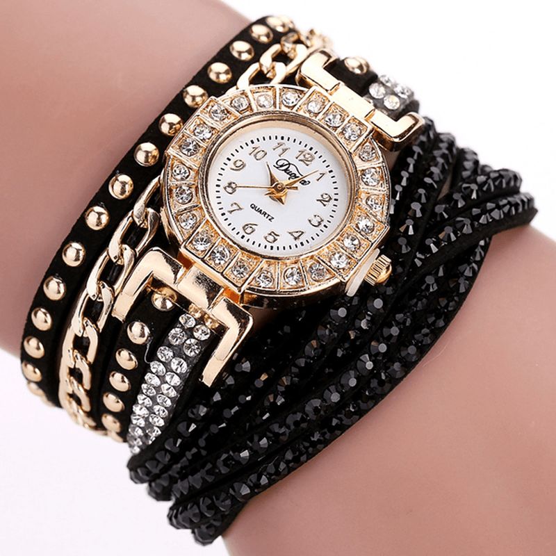 Duoya Luxury Nation Style Crystal Gold Armband Watch Dam Vintage Quartz Armbandsur