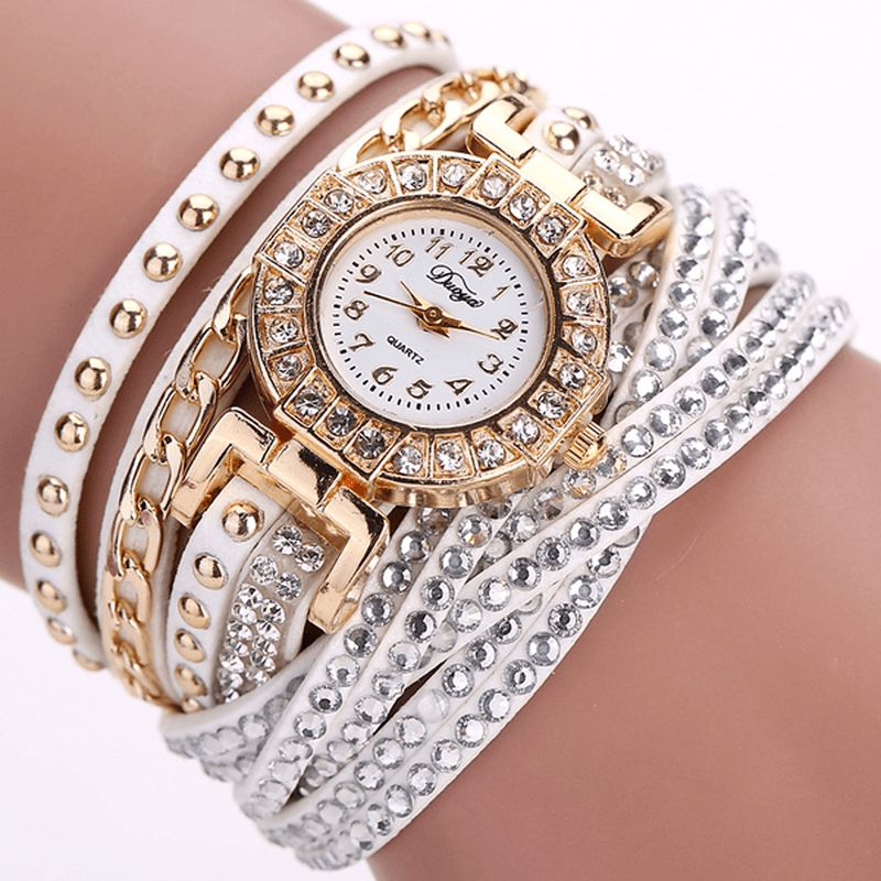 Duoya Luxury Nation Style Crystal Gold Armband Watch Dam Vintage Quartz Armbandsur