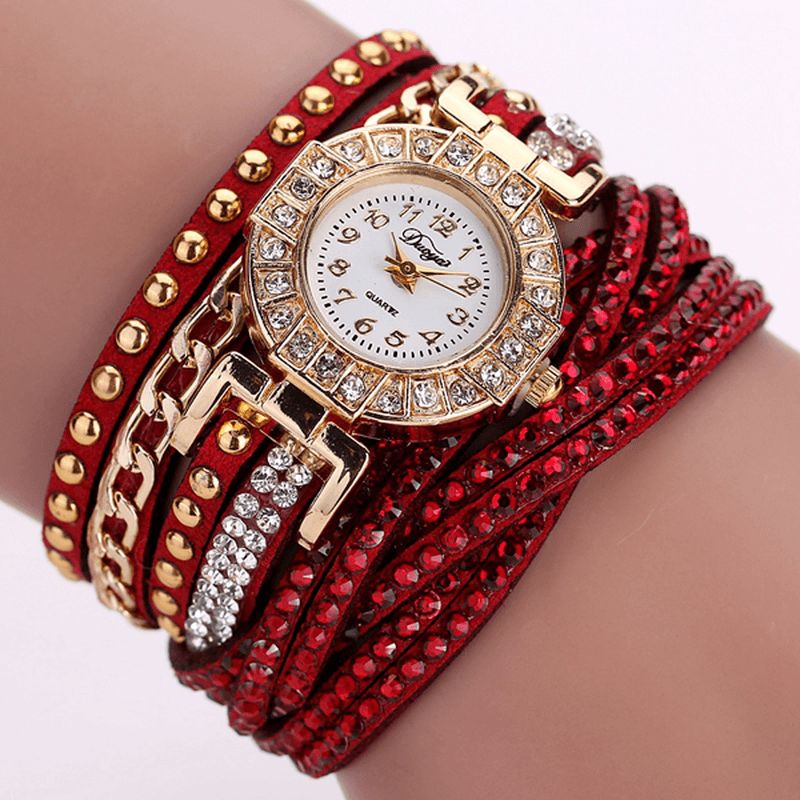 Duoya Luxury Nation Style Crystal Gold Armband Watch Dam Vintage Quartz Armbandsur