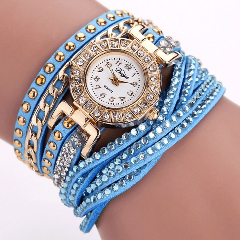 Duoya Luxury Nation Style Crystal Gold Armband Watch Dam Vintage Quartz Armbandsur