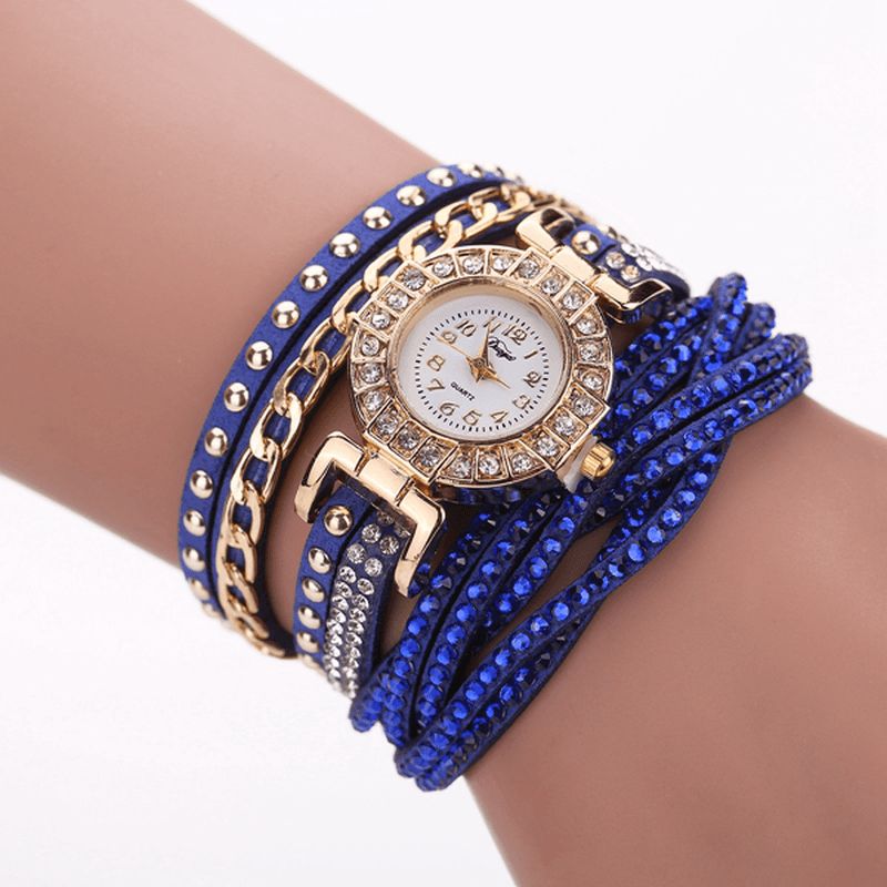 Duoya Luxury Nation Style Crystal Gold Armband Watch Dam Vintage Quartz Armbandsur