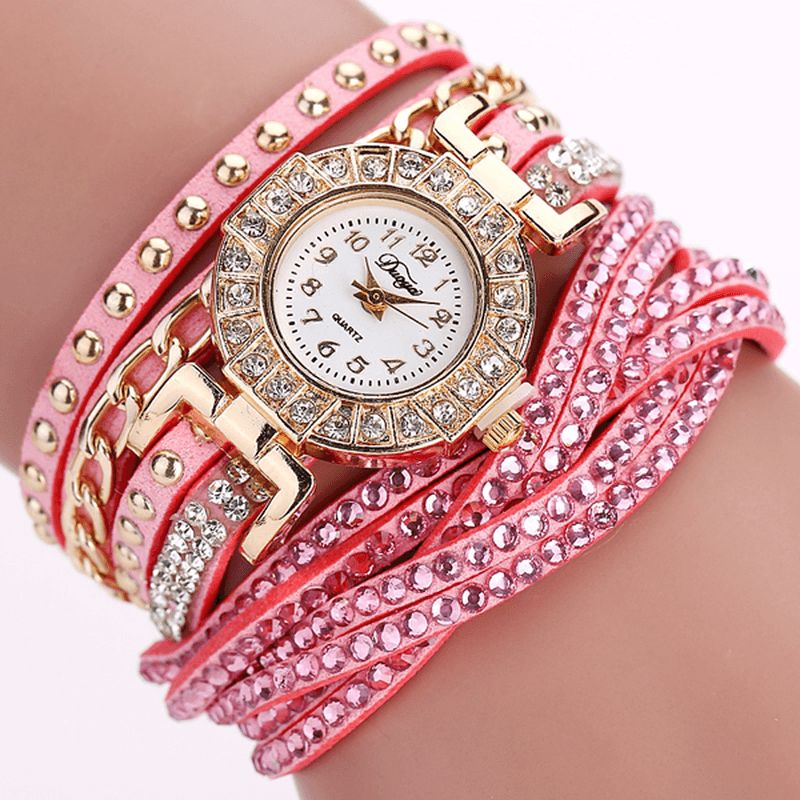 Duoya Luxury Nation Style Crystal Gold Armband Watch Dam Vintage Quartz Armbandsur