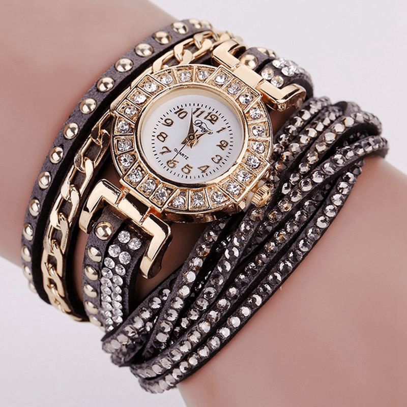 Duoya Luxury Nation Style Crystal Gold Armband Watch Dam Vintage Quartz Armbandsur