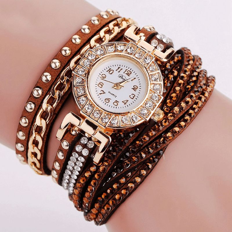 Duoya Luxury Nation Style Crystal Gold Armband Watch Dam Vintage Quartz Armbandsur