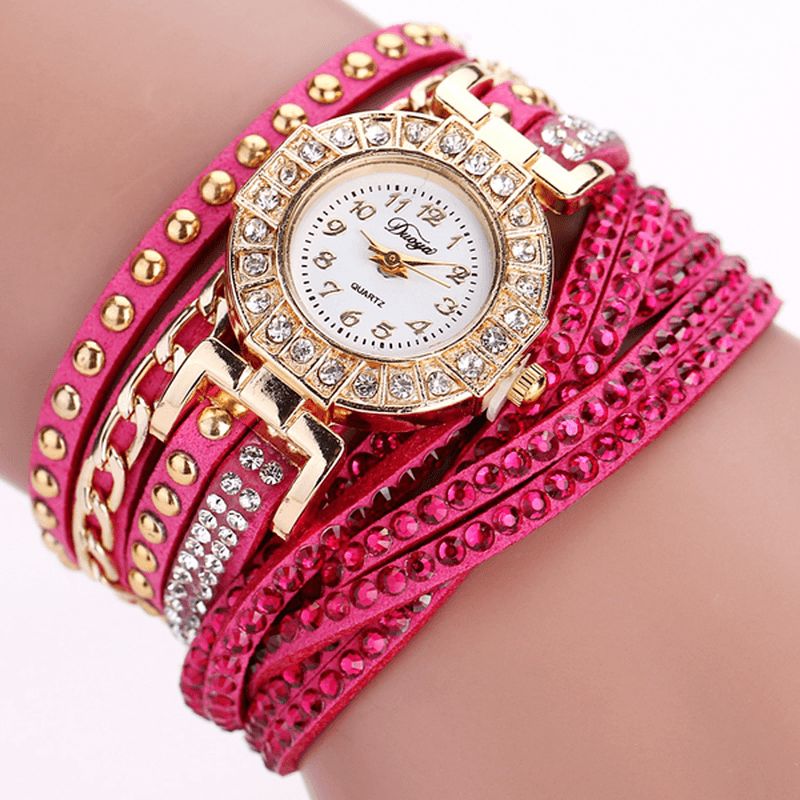 Duoya Luxury Nation Style Crystal Gold Armband Watch Dam Vintage Quartz Armbandsur