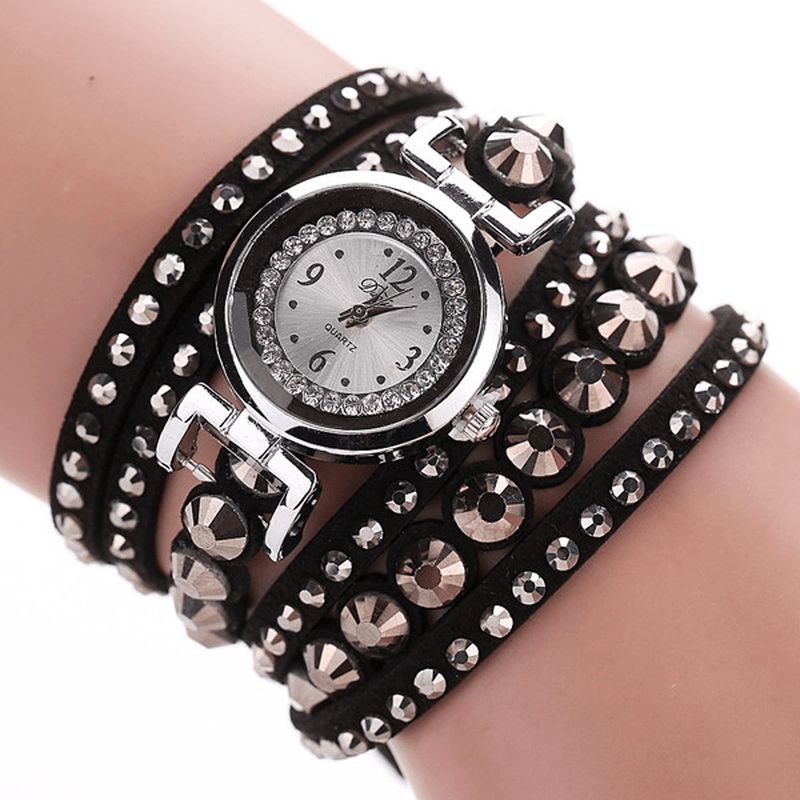 Duoya Mode Damer Folk Custom Style Armbandsklocka Strassarmband Elegant Kvinnor Armbandsur