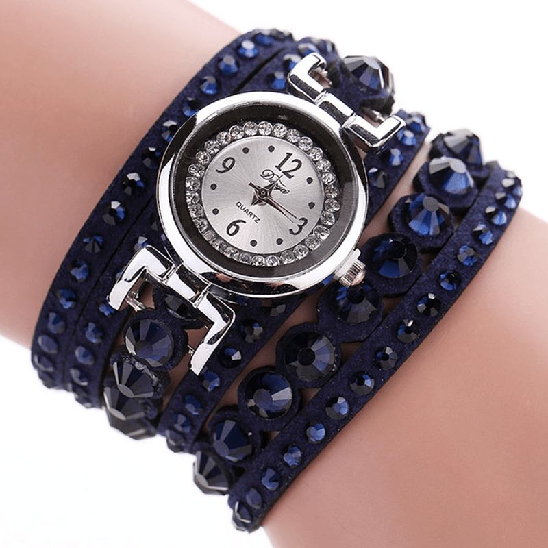 Duoya Mode Damer Folk Custom Style Armbandsklocka Strassarmband Elegant Kvinnor Armbandsur