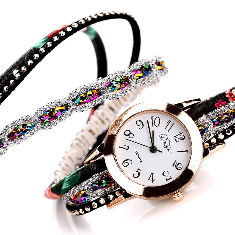 Duoya Retro Style Dam Armband Watch Rhinestone Kvartsur