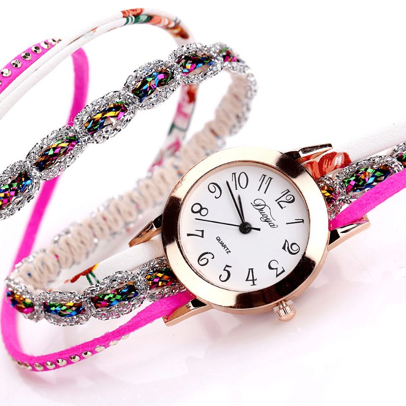 Duoya Retro Style Dam Armband Watch Rhinestone Kvartsur