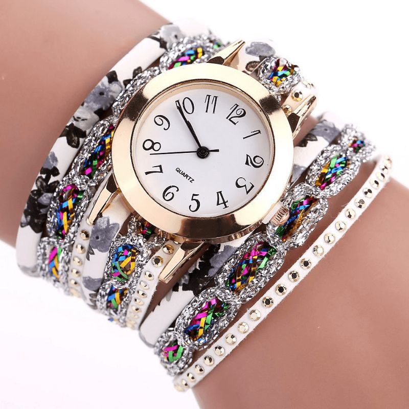 Duoya Retro Style Dam Armband Watch Rhinestone Kvartsur