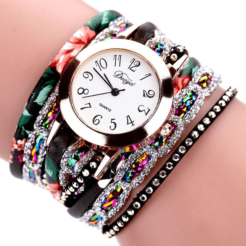 Duoya Retro Style Dam Armband Watch Rhinestone Kvartsur