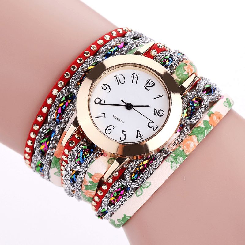 Duoya Retro Style Dam Armband Watch Rhinestone Kvartsur