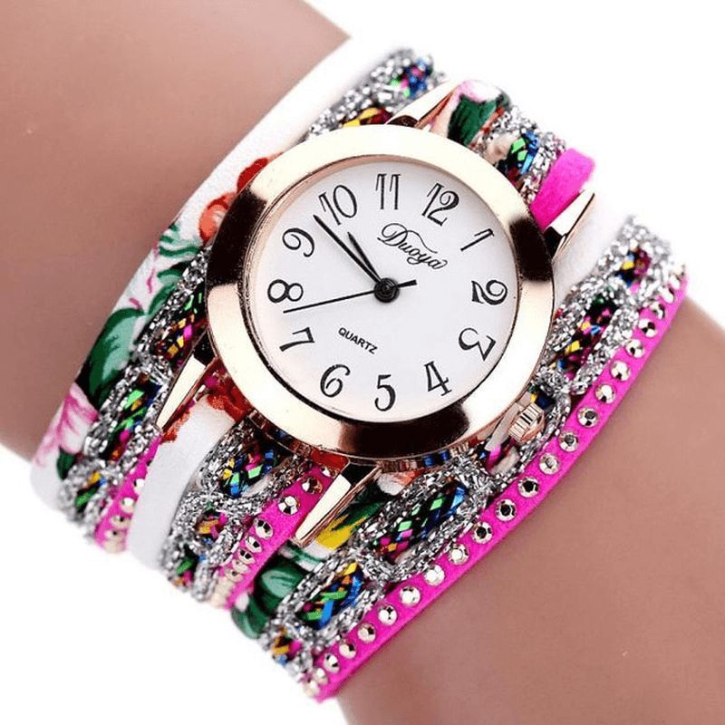 Duoya Xr1886 Retro Style Armband Watch Flower Picture Dam Kvartsur