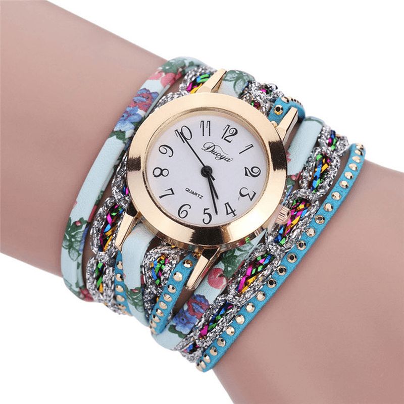 Duoya Xr1886 Retro Style Armband Watch Flower Picture Dam Kvartsur