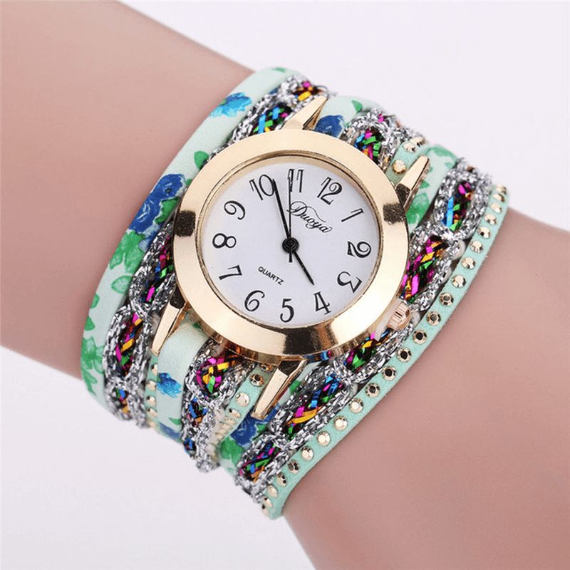 Duoya Xr1886 Retro Style Armband Watch Flower Picture Dam Kvartsur