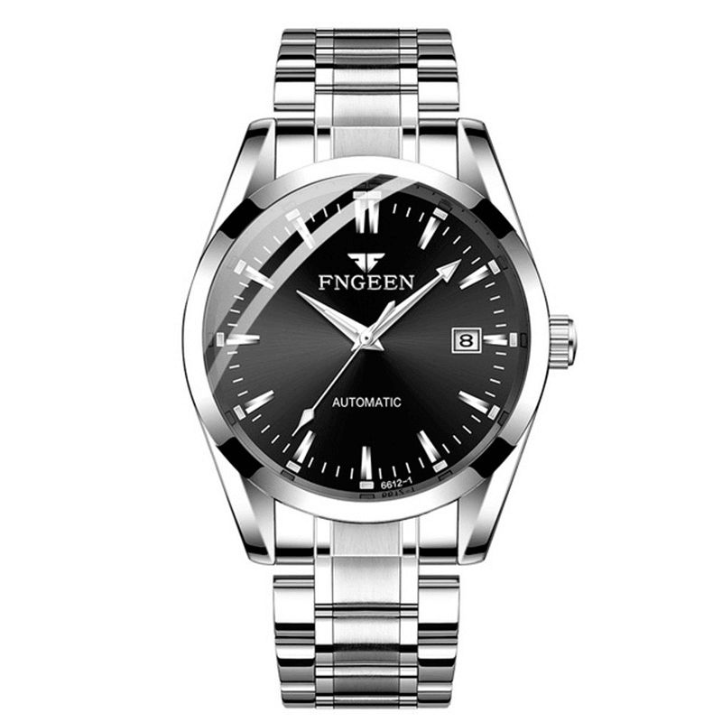 Fngenn Mode Män Business Style Full Steel Watch Lysande Display Automatisk Mekanisk Klocka