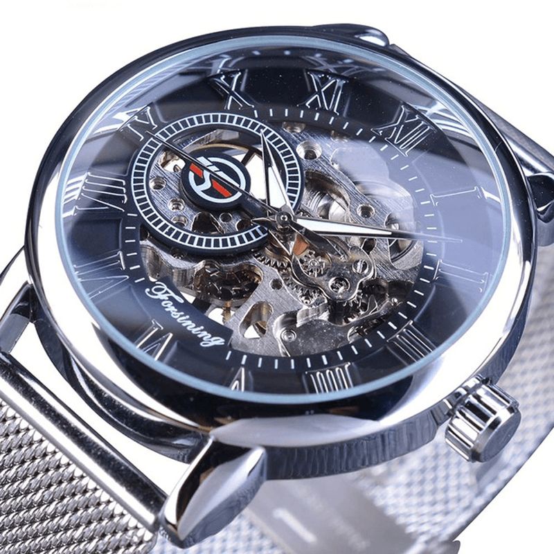 Forsining Gmt1040 Mode Män Automatisk Klocka Lysande Display Transparent Mesh Mekanisk Klocka