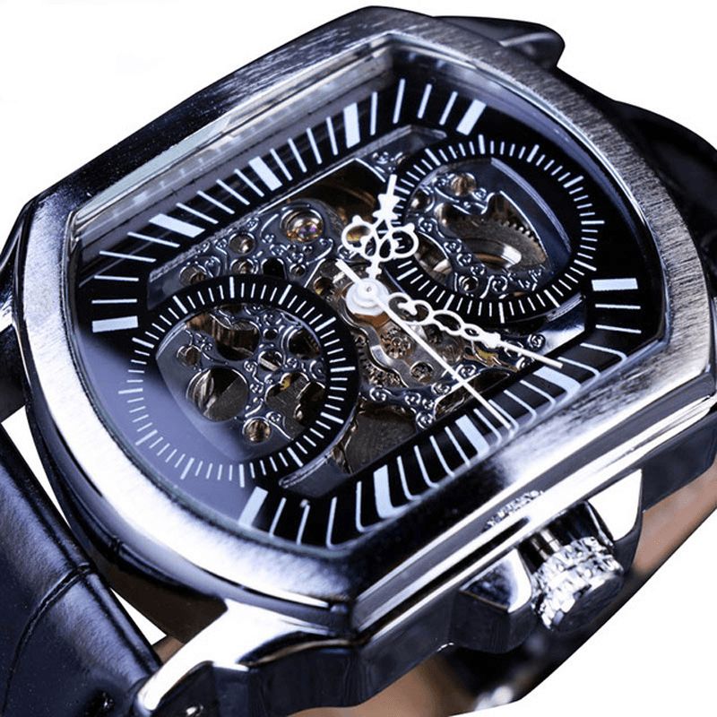 Forsining Gmt911 Mode Män Watch Hollow Gravering Design Läderrem Mekanisk Watch