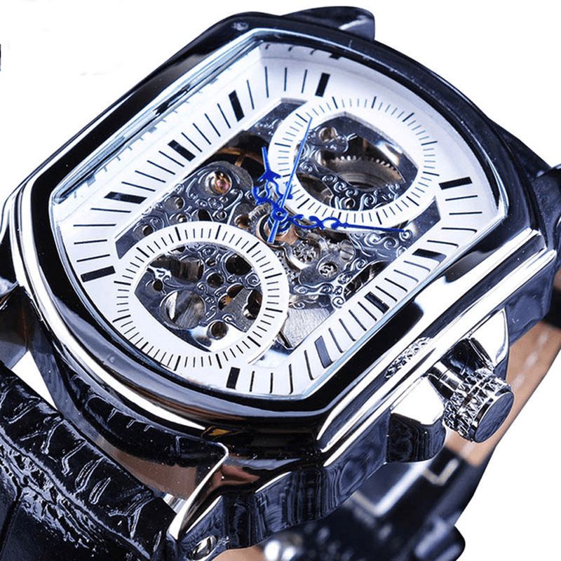 Forsining Gmt911 Mode Män Watch Hollow Gravering Design Läderrem Mekanisk Watch