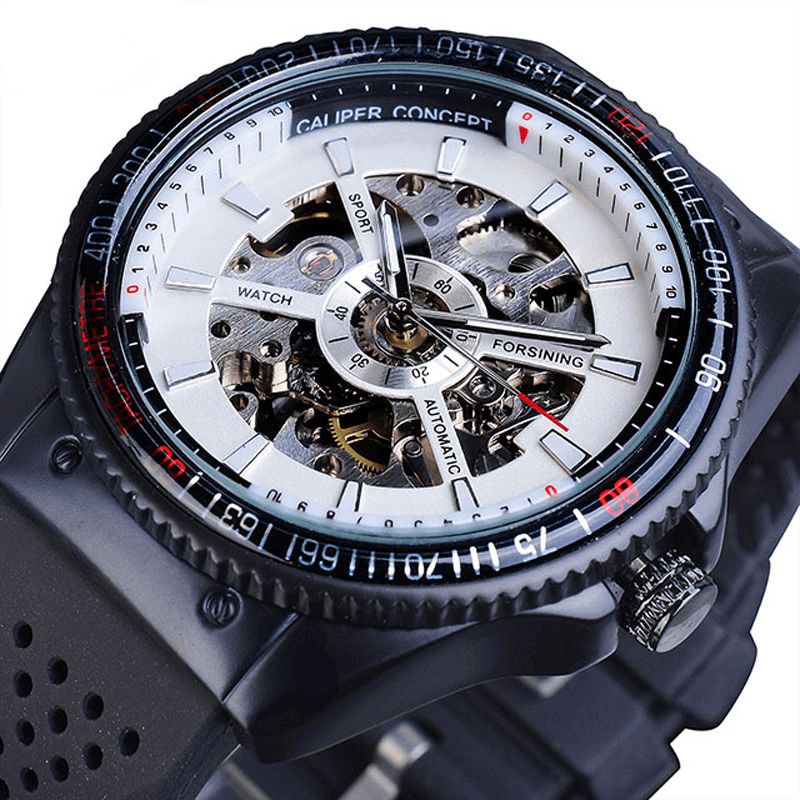 Forsining Gmt963 Mode Herrklocka Silikonband Automatisk Casual Mekanisk Klocka