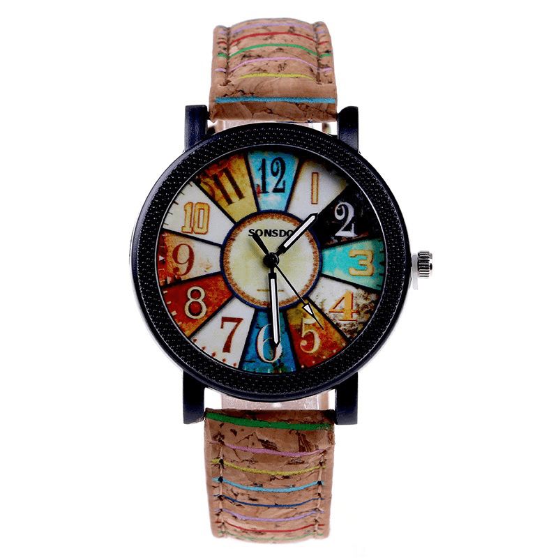 Fshion Damklocka Color Dial Retro Kvartsur