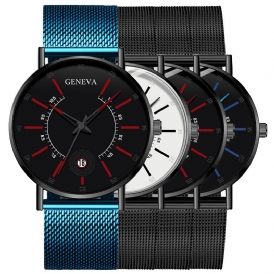 Geneva Business Casual Färgad Visartavla Med Kalenderlegering Mesh Armband Män Kvartsur