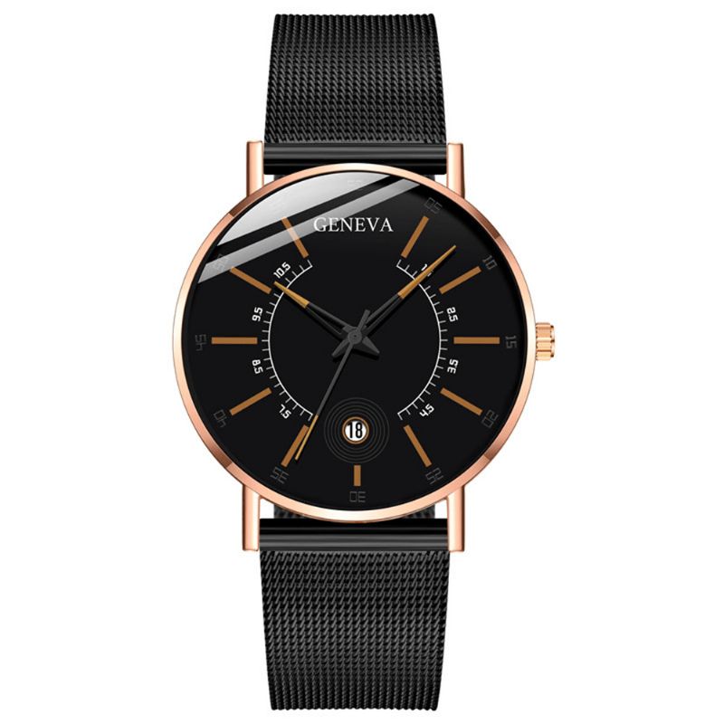 Geneva Business Casual Färgad Visartavla Med Kalenderlegering Mesh Armband Män Kvartsur