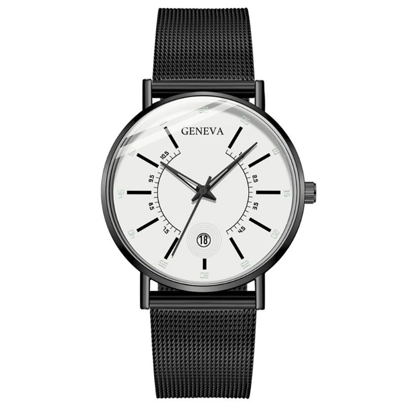 Geneva Business Casual Färgad Visartavla Med Kalenderlegering Mesh Armband Män Kvartsur