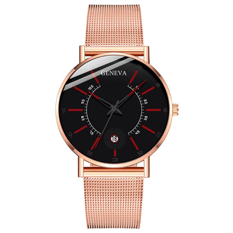 Geneva Business Casual Färgad Visartavla Med Kalenderlegering Mesh Armband Män Kvartsur