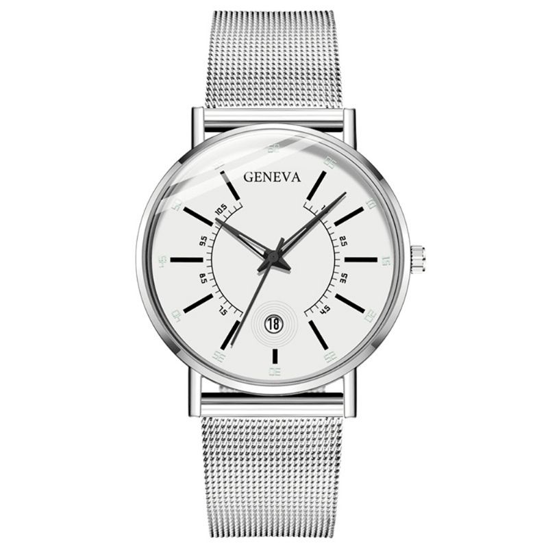 Geneva Business Casual Färgad Visartavla Med Kalenderlegering Mesh Armband Män Kvartsur