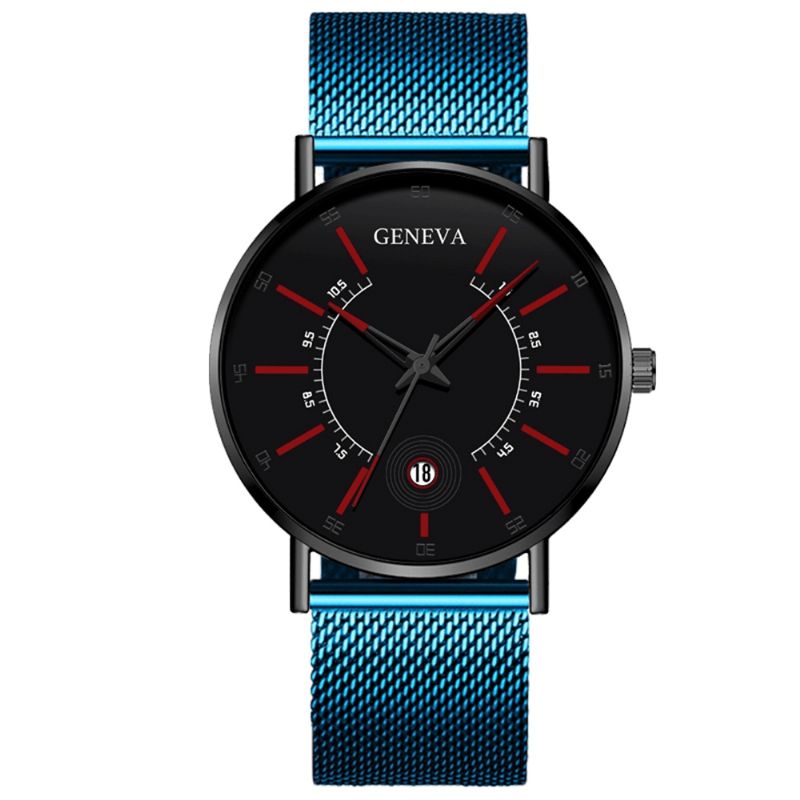 Geneva Business Casual Färgad Visartavla Med Kalenderlegering Mesh Armband Män Kvartsur