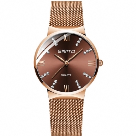 Gimto Gm616 Kristall Färgglad Urtavla Mode Rose Gold Mesh Stålrem Casual Dam Kvartsur