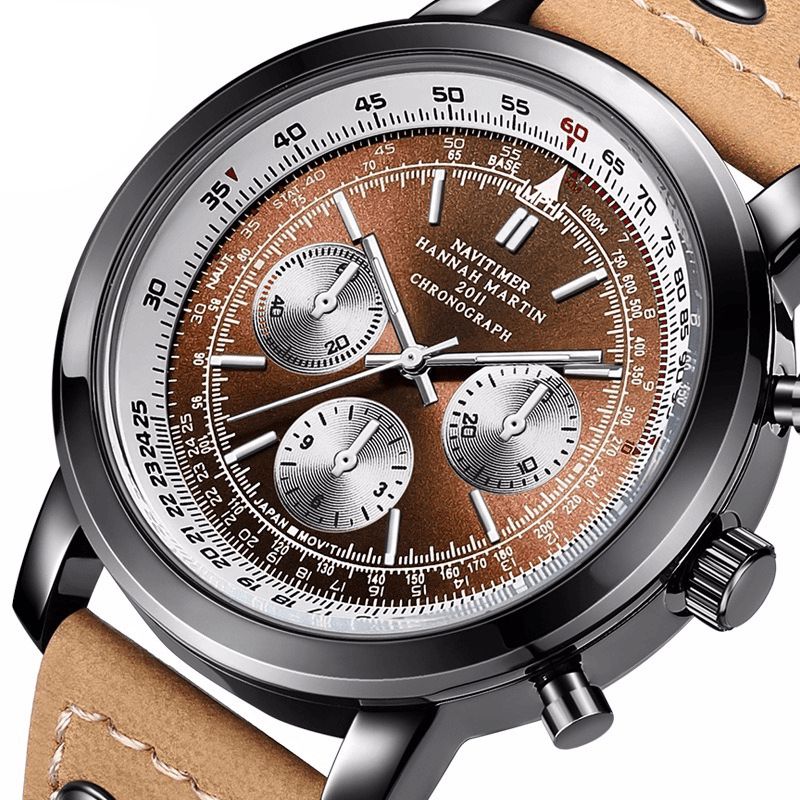 Hannah Martin 2011 Chronograph Military Style Herr Armbandsur Läderband Kvartsur