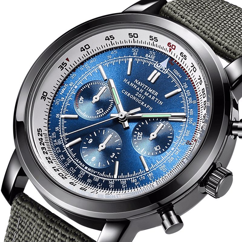 Hannah Martin 2011 Chronograph Military Style Herr Armbandsur Läderband Kvartsur