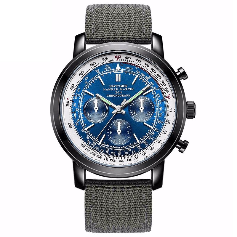 Hannah Martin 2011 Chronograph Military Style Herr Armbandsur Läderband Kvartsur