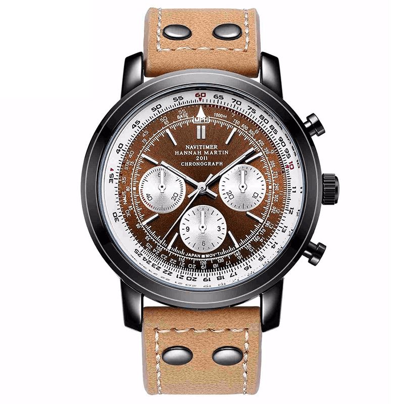 Hannah Martin 2011 Chronograph Military Style Herr Armbandsur Läderband Kvartsur