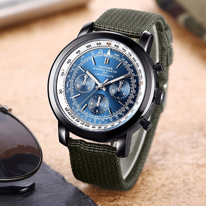 Hannah Martin 2011 Chronograph Military Style Herr Armbandsur Läderband Kvartsur