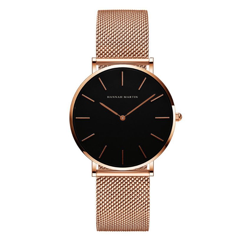 Hannah Martin Ch36 Mode Casual Enkel Big Dial Steel Mesh Rem Vattentät Kvinnor Kvartsur