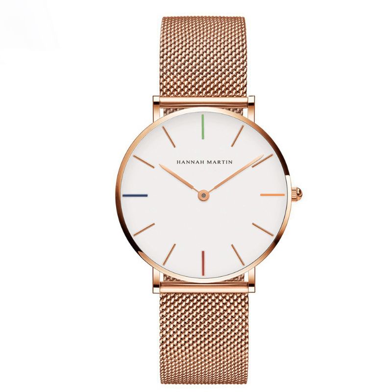 Hannah Martin Ch36 Mode Casual Enkel Big Dial Steel Mesh Rem Vattentät Kvinnor Kvartsur