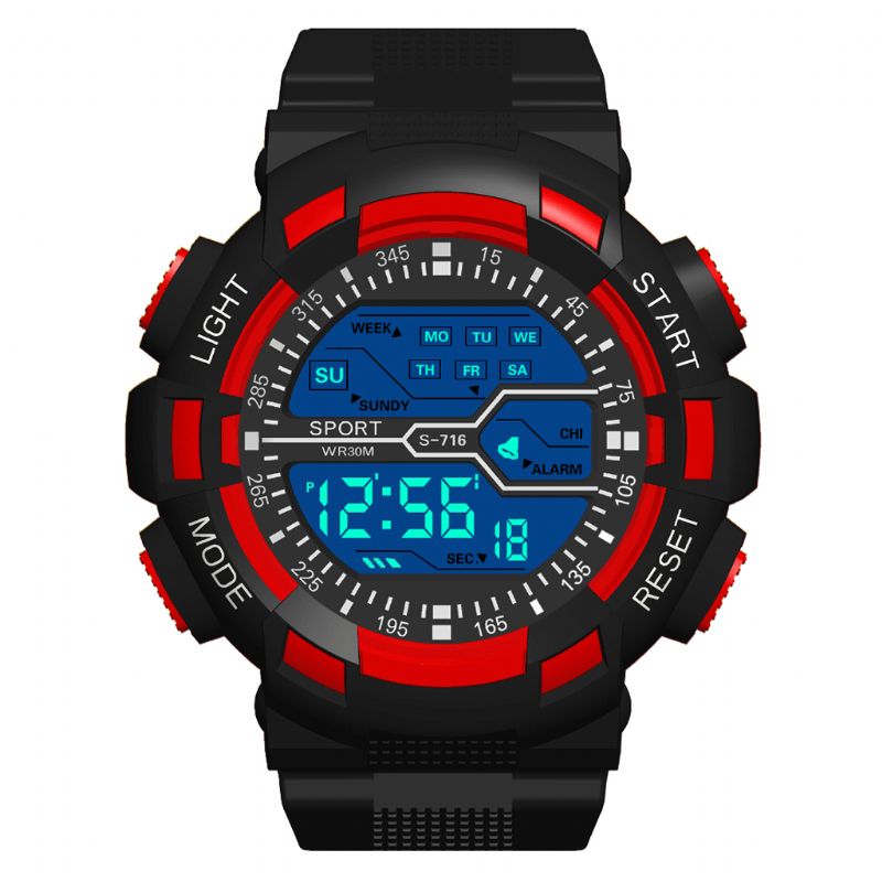 Honhx S716 Mode Färgglada Nattljus Män Väckarklocka Vecka Display Sport Digital Watch