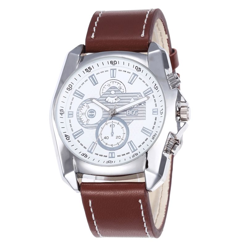 K0012 Fritid Sport Herr Klockor Legeringsfodral Läderband Creative Three-Dimen'Sional Dial Kvartsur