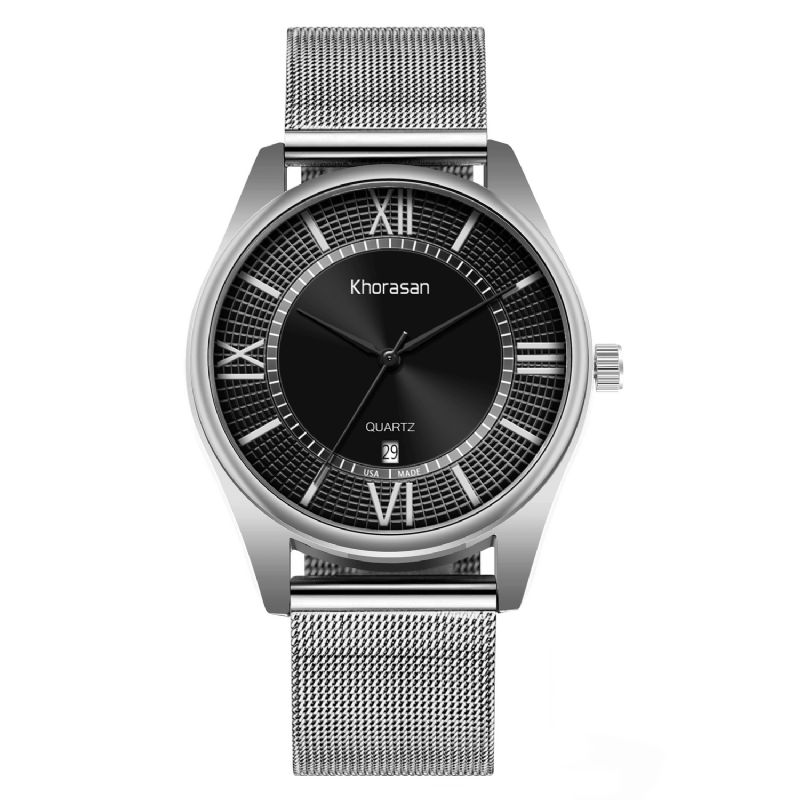 Khorasan Alloy Herr Business Watch Dekorerad Pointer Calendar Kvartsur