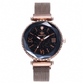 Kvinna Mesh Magnet Spänne Starry Sky Watch Casual Kvinnor Geometrisk Yta Kvarts Watch