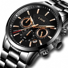 Lige 9866 Chronograph Full Steel Band Herrarmbandsur Lysande Display Kvartsur