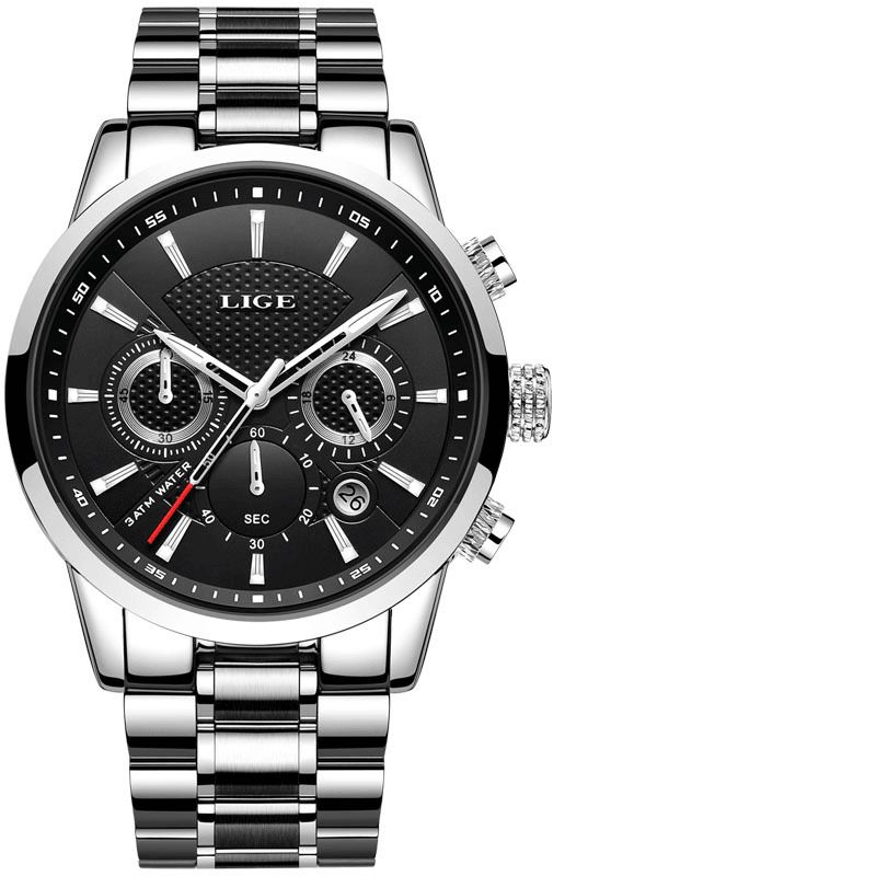 Lige 9866 Chronograph Full Steel Band Herrarmbandsur Lysande Display Kvartsur