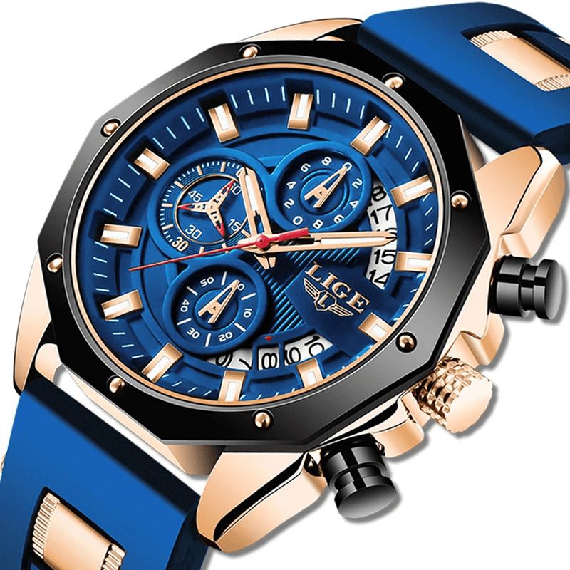 Lige Lg8908 Luminous Disply Herr Sportklocka Chronograph 30M Vattentät Kvartsklocka