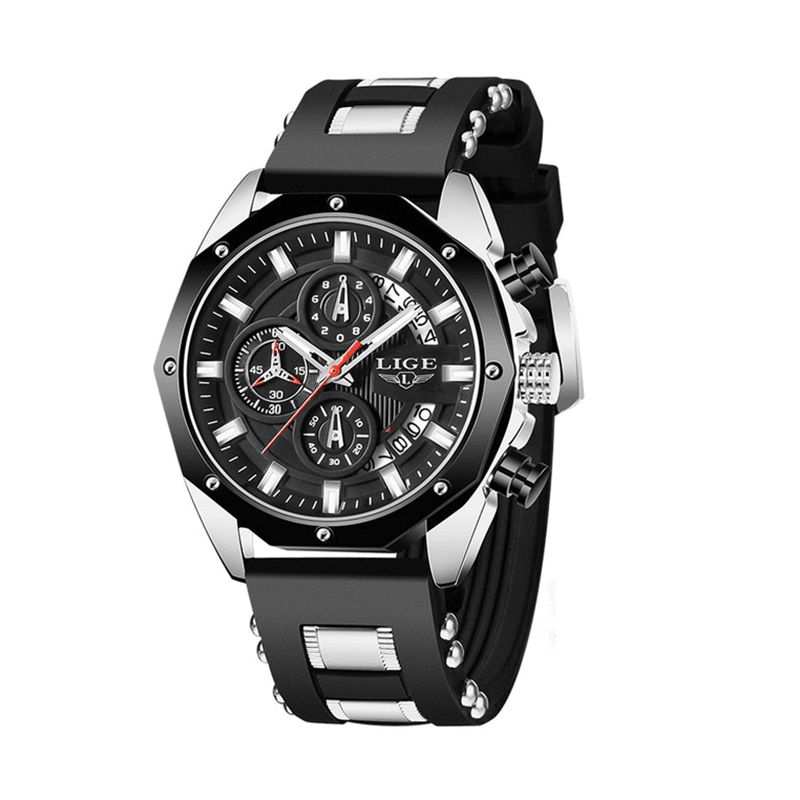 Lige Lg8908 Luminous Disply Herr Sportklocka Chronograph 30M Vattentät Kvartsklocka