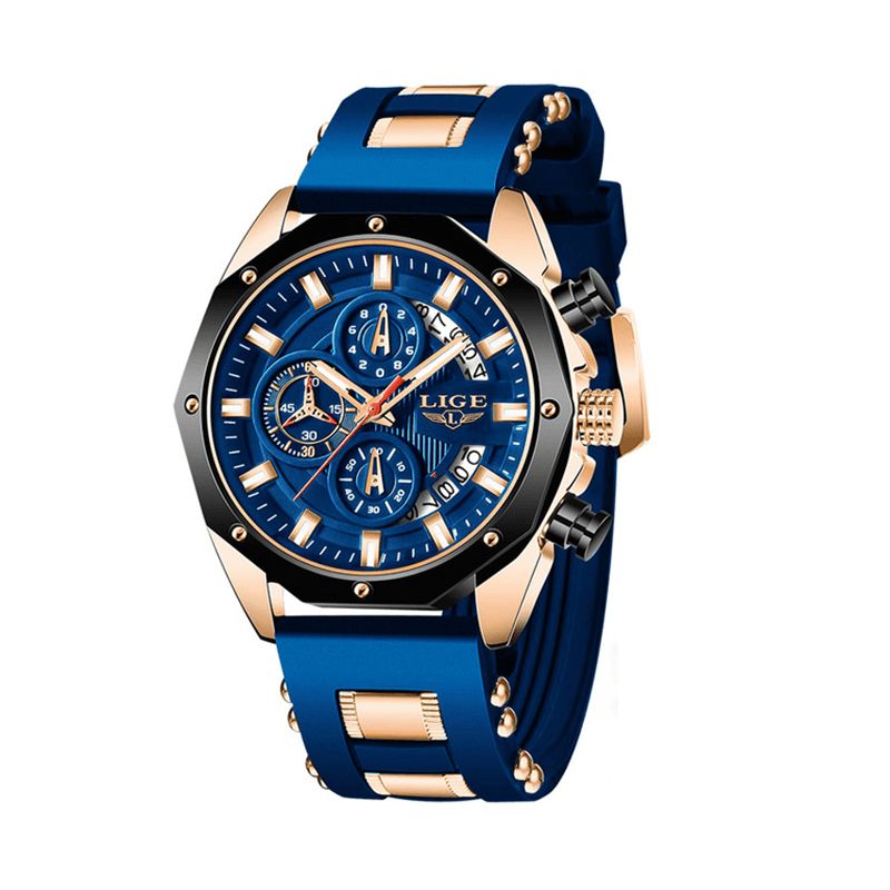 Lige Lg8908 Luminous Disply Herr Sportklocka Chronograph 30M Vattentät Kvartsklocka